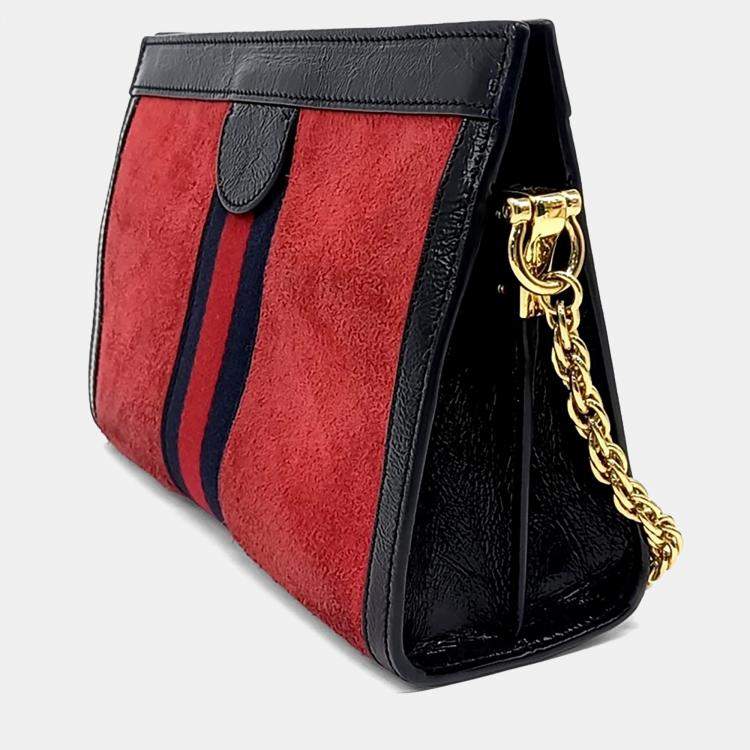 Pre Owned Gucci Black Red Suede Ophidia Gg Shoulder Bag