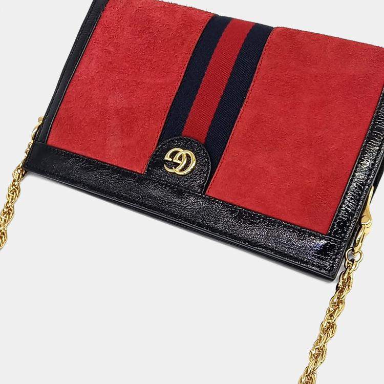 Pre Owned Gucci Black Red Suede Ophidia Gg Shoulder Bag