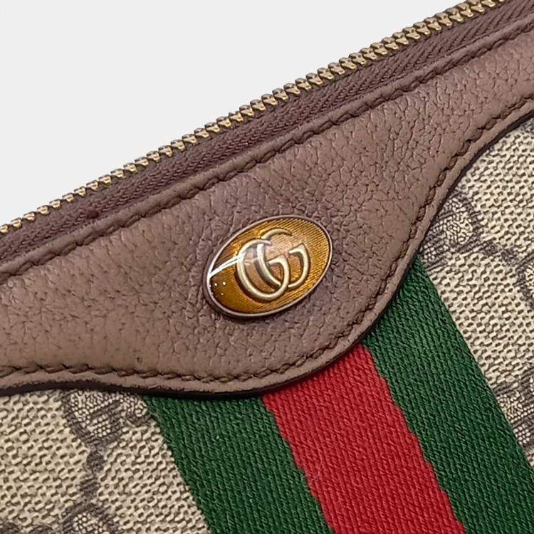 مملوكة مسبقًا Gucci Beige Brown Leather and PVC Supreme Portfolio Clutch