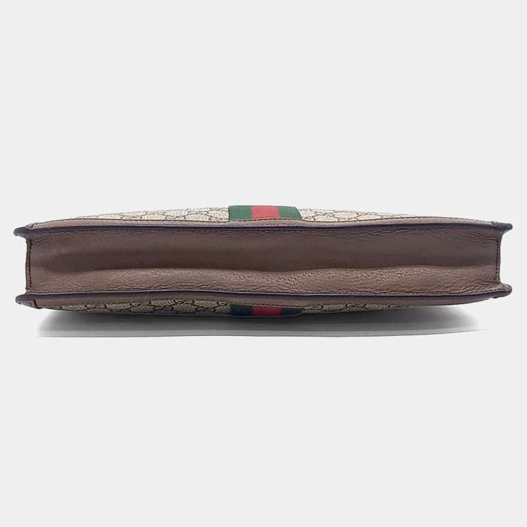 مملوكة مسبقًا Gucci Beige Brown Leather and PVC Supreme Portfolio Clutch