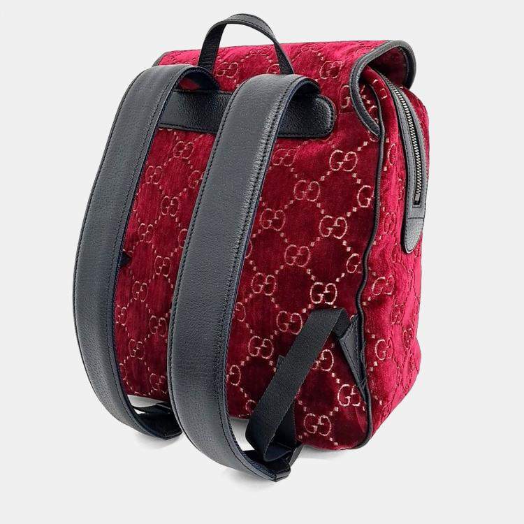 Pre Owned Gucci Red Velvet Velvet Marmont Backpack