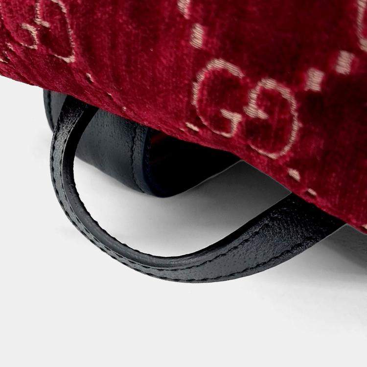 Pre Owned Gucci Red Velvet Velvet Marmont Backpack
