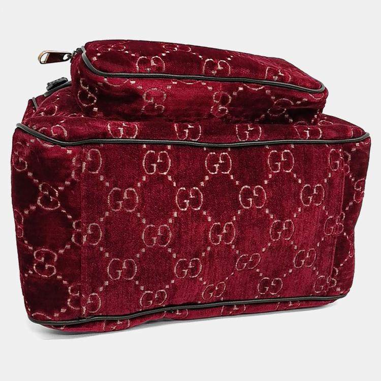 Pre Owned Gucci Red Velvet Velvet Marmont Backpack