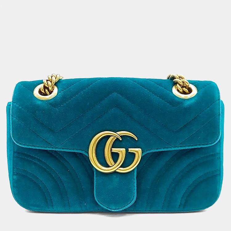 Pre Owned Gucci Blue Velvet Velvet Matrasse Mini Shoulder Bag