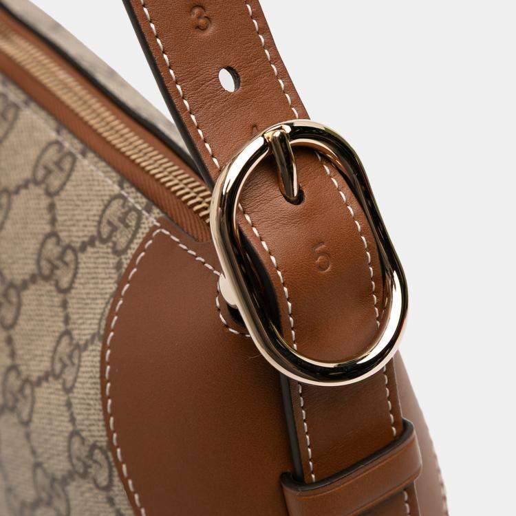 Pre Owned Gucci Brown Medium GG Supreme Emblem Shoulder Bag