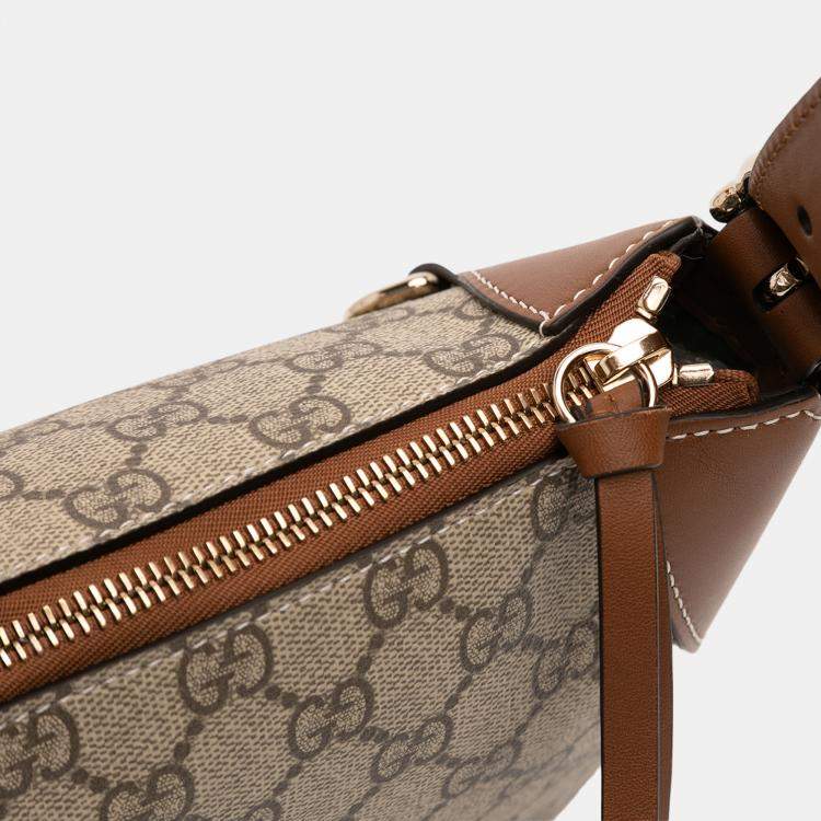 Pre Owned Gucci Brown Medium GG Supreme Emblem Shoulder Bag