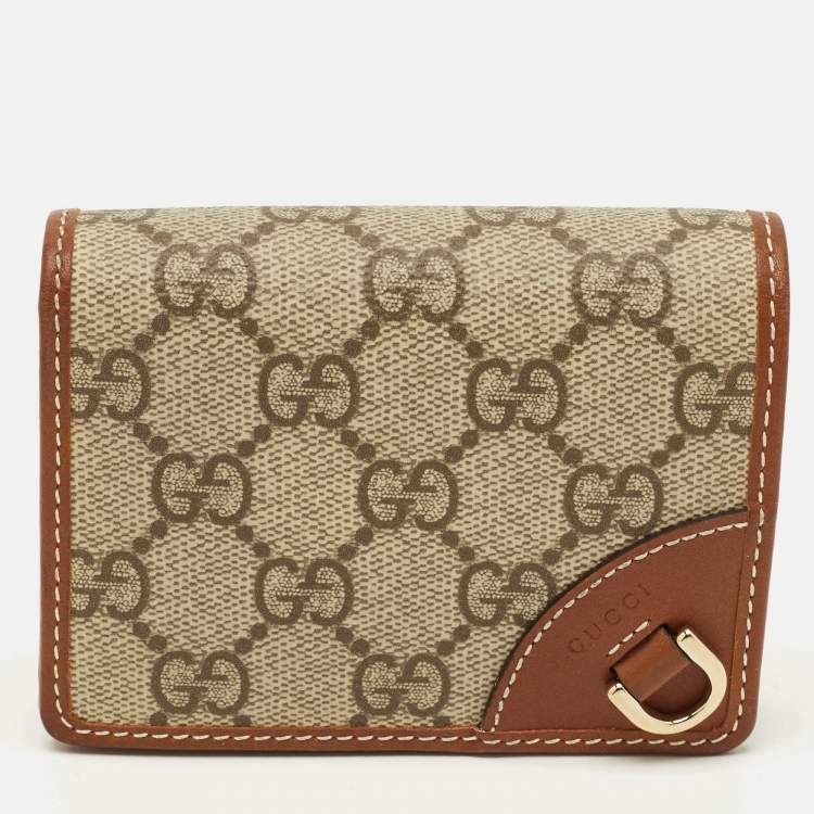 Pre Owned Gucci GG Emblem Beige/Brown Supreme Canvas and Leather Bifold Wallet