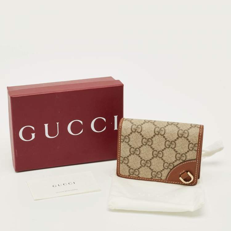 Pre Owned Gucci GG Emblem Beige/Brown Supreme Canvas and Leather Bifold Wallet