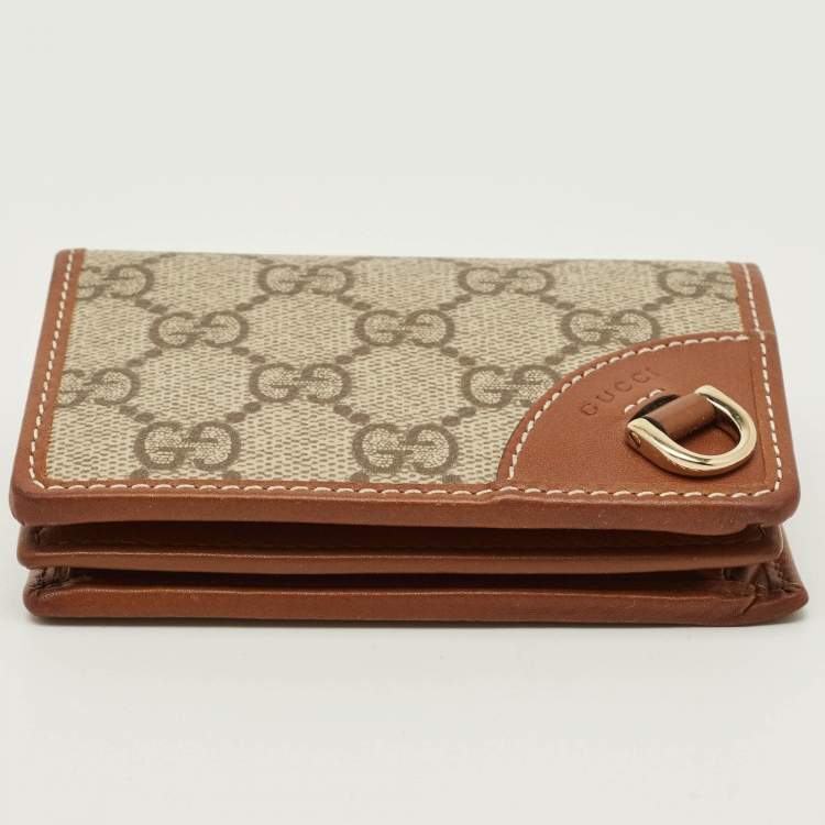 Pre Owned Gucci GG Emblem Beige/Brown Supreme Canvas and Leather Bifold Wallet