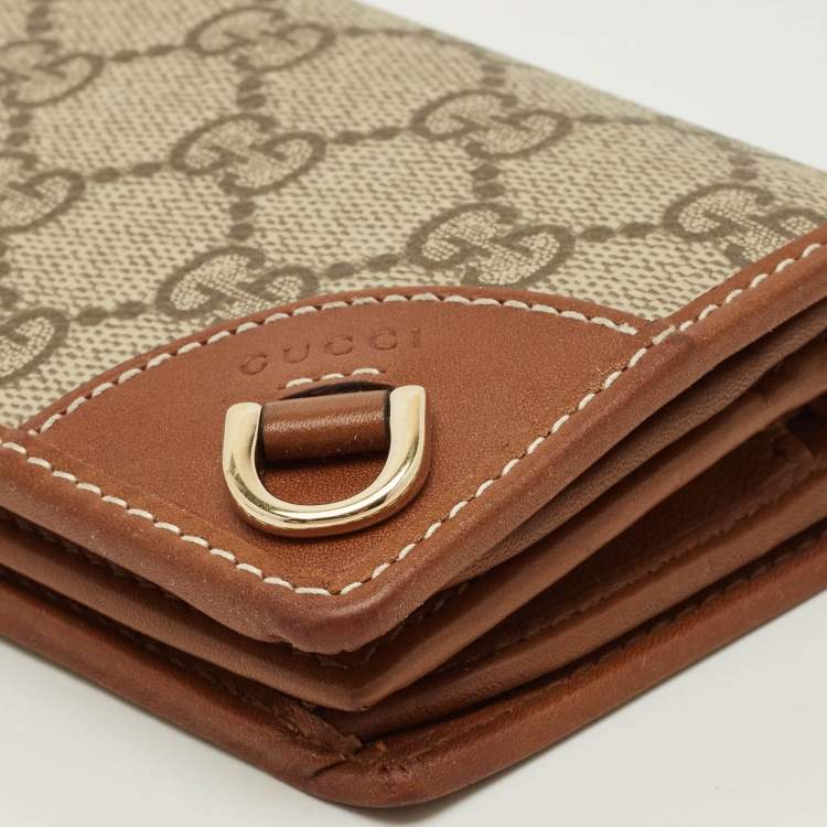 Pre Owned Gucci GG Emblem Beige/Brown Supreme Canvas and Leather Bifold Wallet