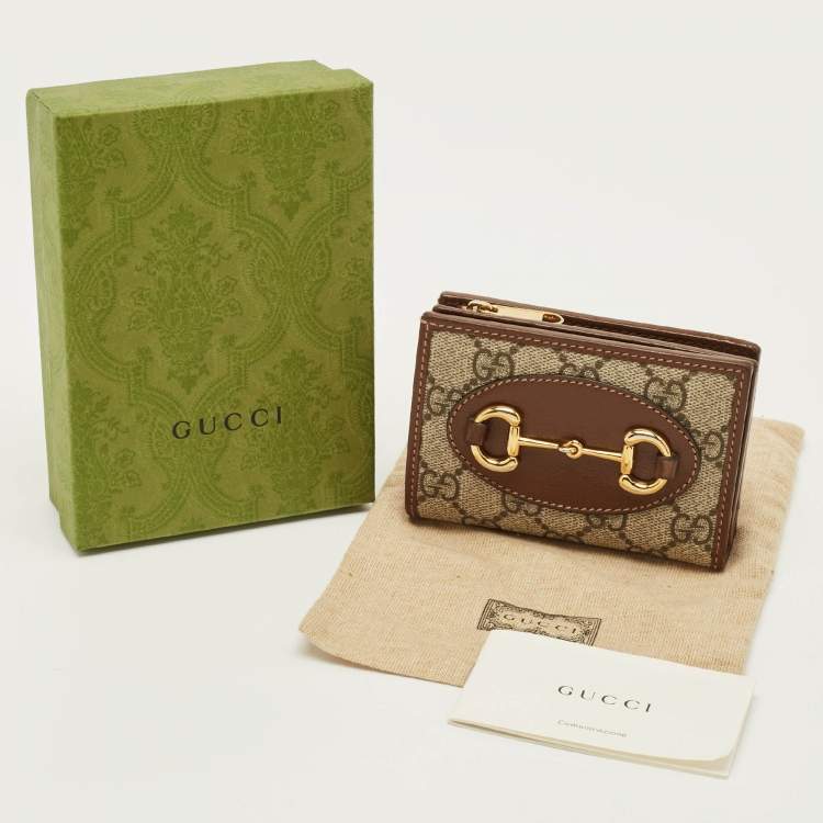 مملوكة مسبقًا Gucci Horsebit 1955 Beige/Brown GG Supreme Canvas and Leather Compact Wallet