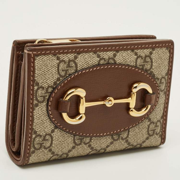 مملوكة مسبقًا Gucci Horsebit 1955 Beige/Brown GG Supreme Canvas and Leather Compact Wallet