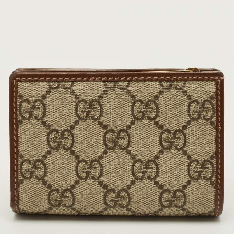مملوكة مسبقًا Gucci Horsebit 1955 Beige/Brown GG Supreme Canvas and Leather Compact Wallet