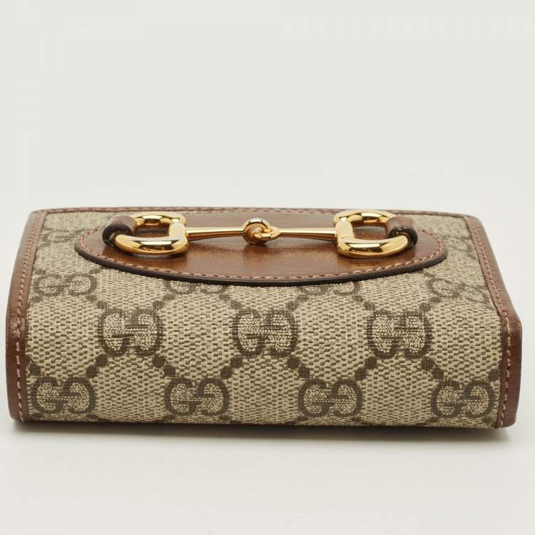 مملوكة مسبقًا Gucci Horsebit 1955 Beige/Brown GG Supreme Canvas and Leather Compact Wallet