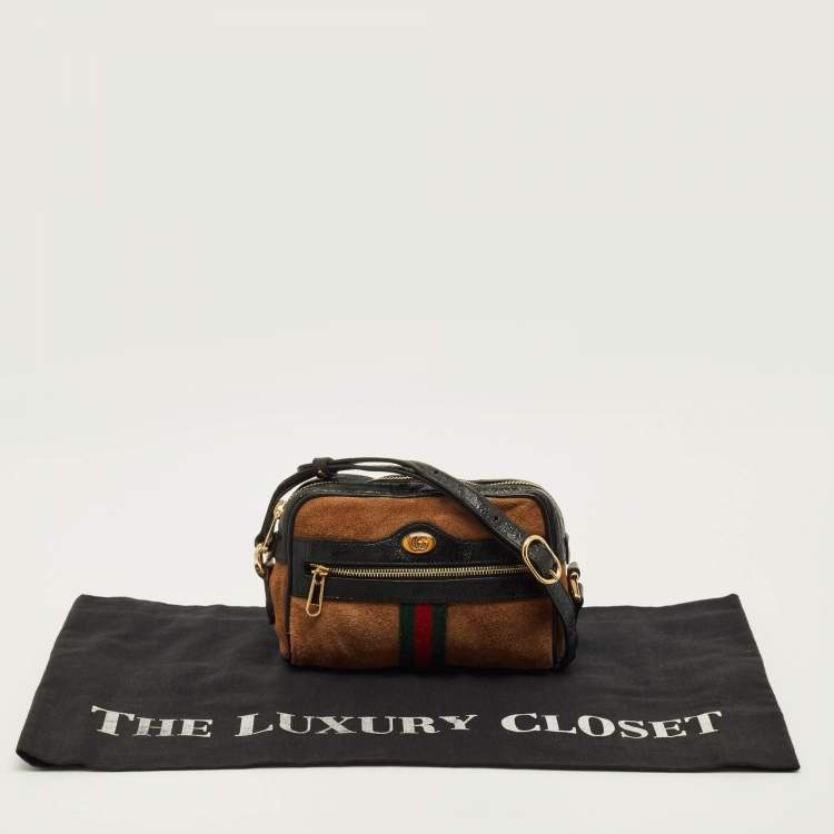 مملوكة مسبقًا Gucci Ophidia Mini Suede and Leather Camera Crossbody Bag