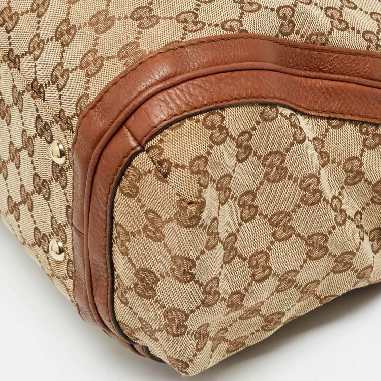 Pre Owned Gucci Bella Medium Brown/Beige GG Canvas and Leather Hobo