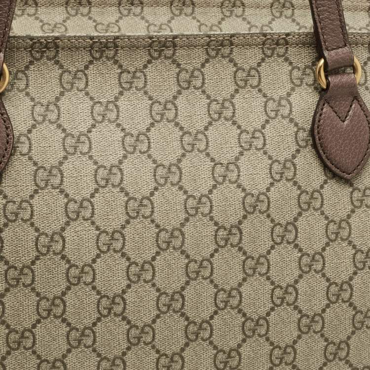 Pre Owned Gucci Top Zip Beige GG Supreme Canvas Tote