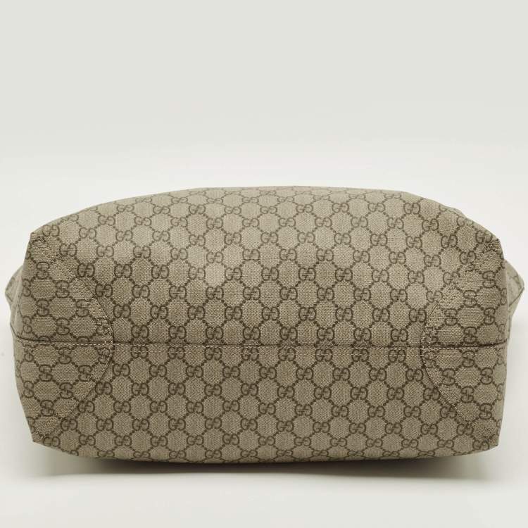 Pre Owned Gucci Top Zip Beige GG Supreme Canvas Tote