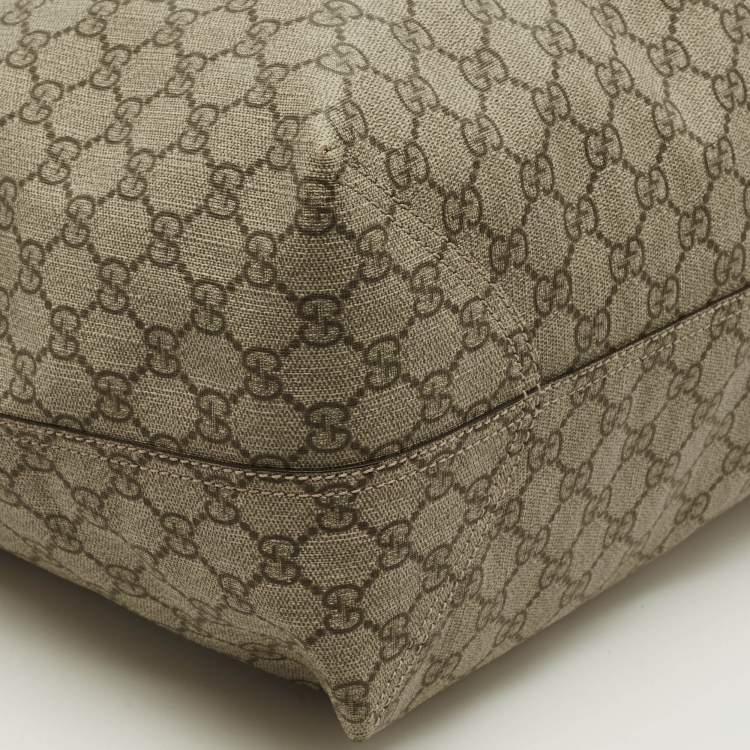 Pre Owned Gucci Top Zip Beige GG Supreme Canvas Tote