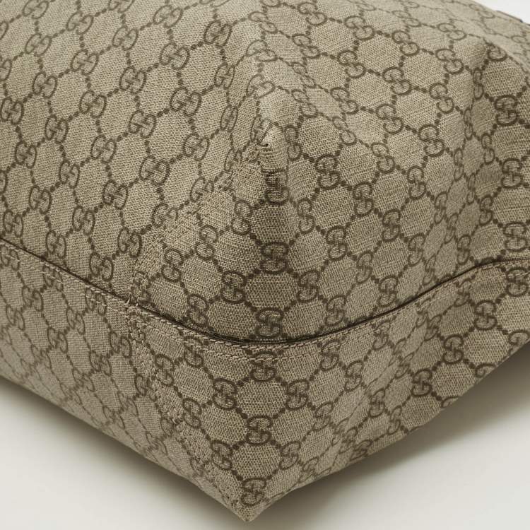 Pre Owned Gucci Top Zip Beige GG Supreme Canvas Tote