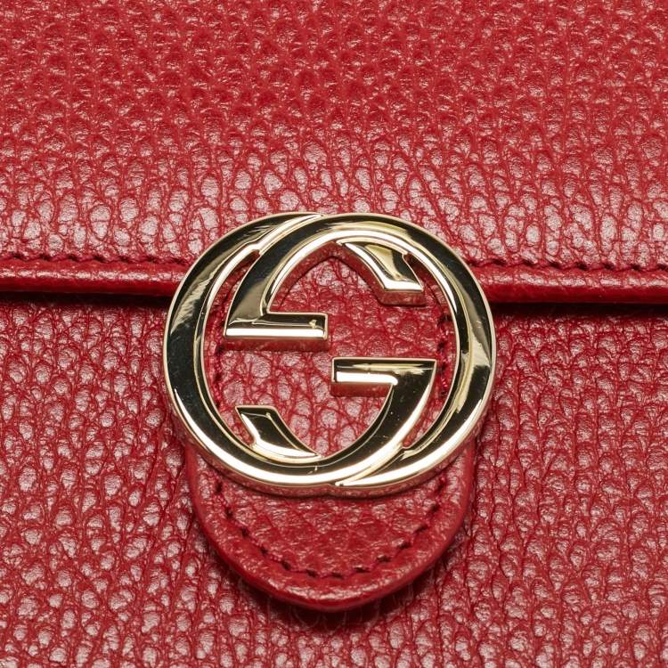 Pre Owned Gucci Interlocking G Red Leather Wallet On Chain