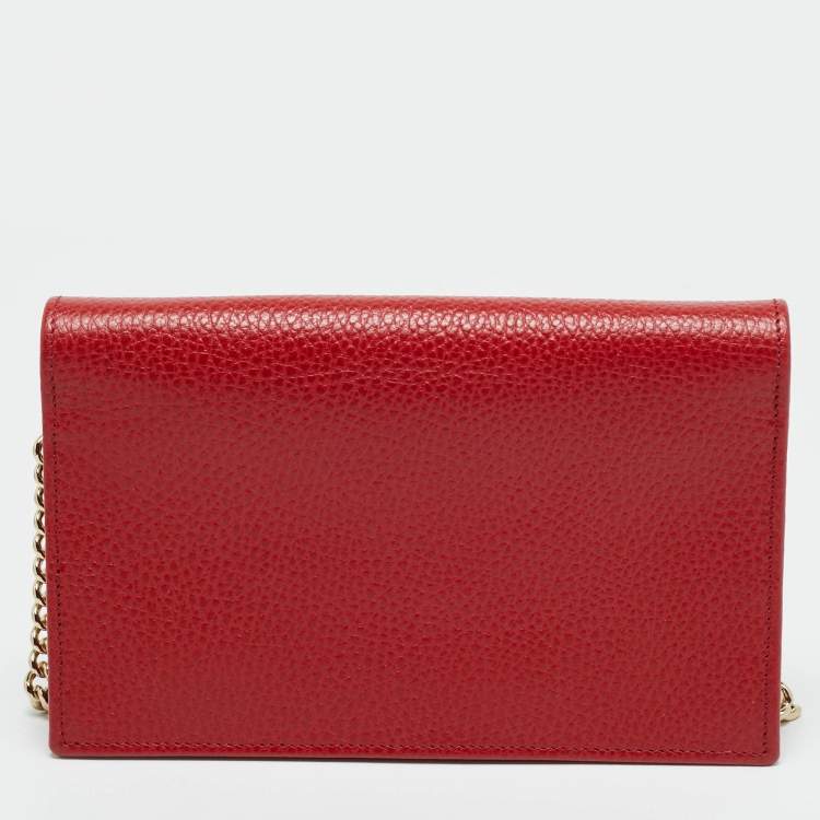 Pre Owned Gucci Interlocking G Red Leather Wallet On Chain