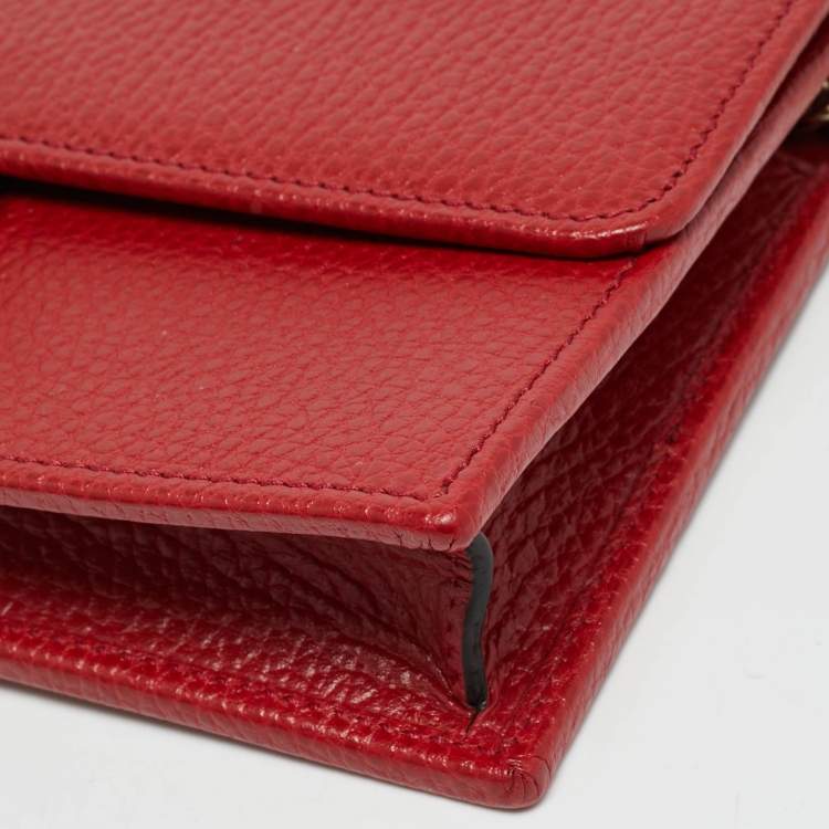 Pre Owned Gucci Interlocking G Red Leather Wallet On Chain