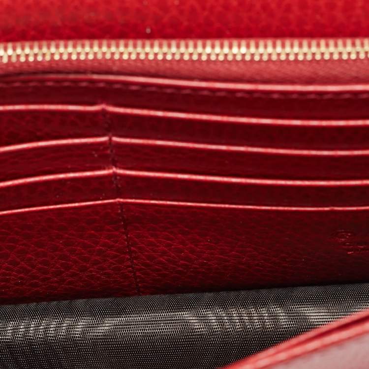 Pre Owned Gucci Interlocking G Red Leather Wallet On Chain
