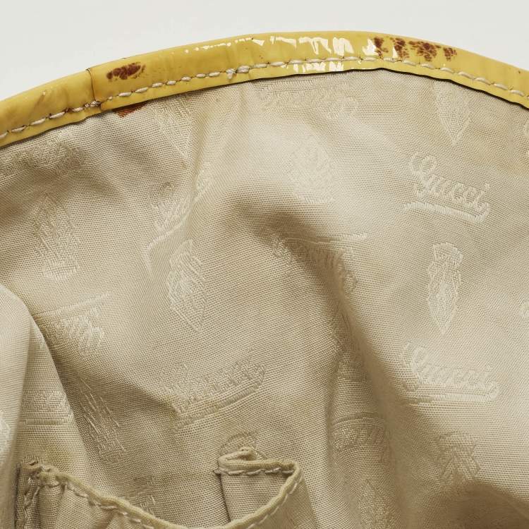 Pre Owned Gucci Jolie Yellow/Beige Canvas and Patent Leather Tote