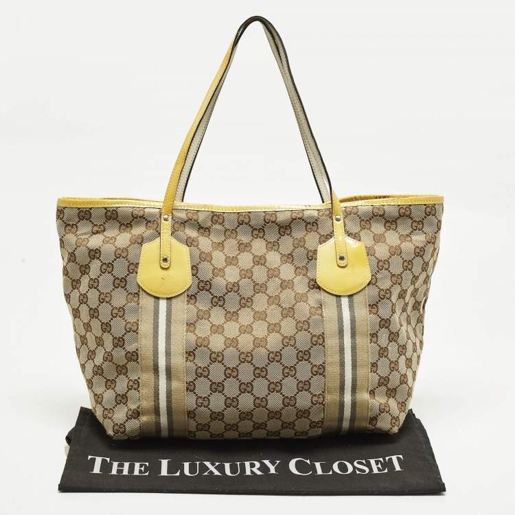 Pre Owned Gucci Jolie Yellow/Beige Canvas and Patent Leather Tote