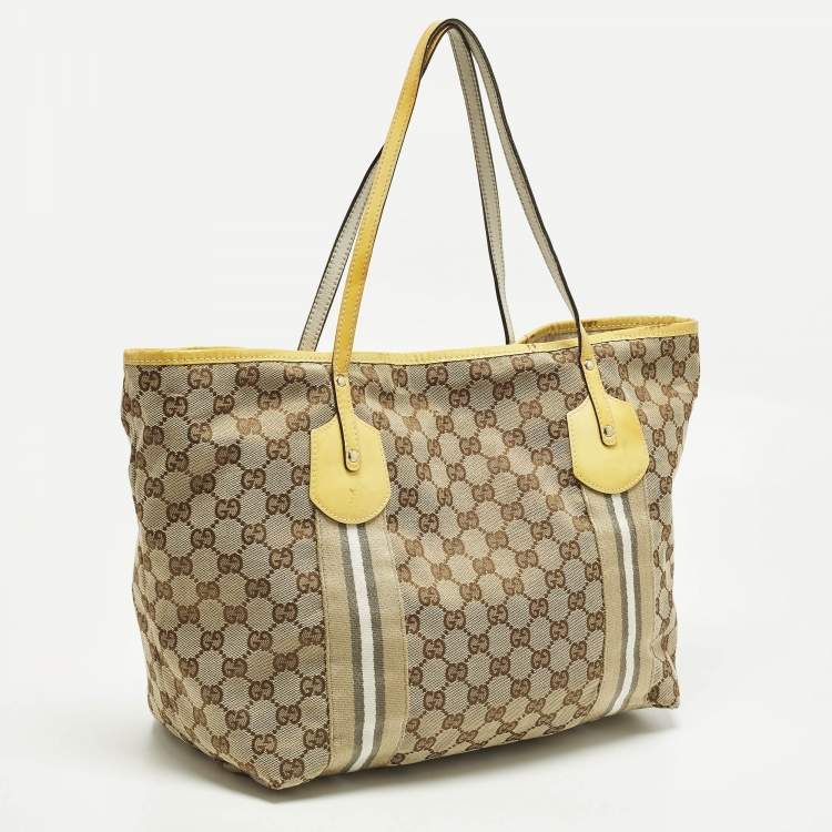 Pre Owned Gucci Jolie Yellow/Beige Canvas and Patent Leather Tote