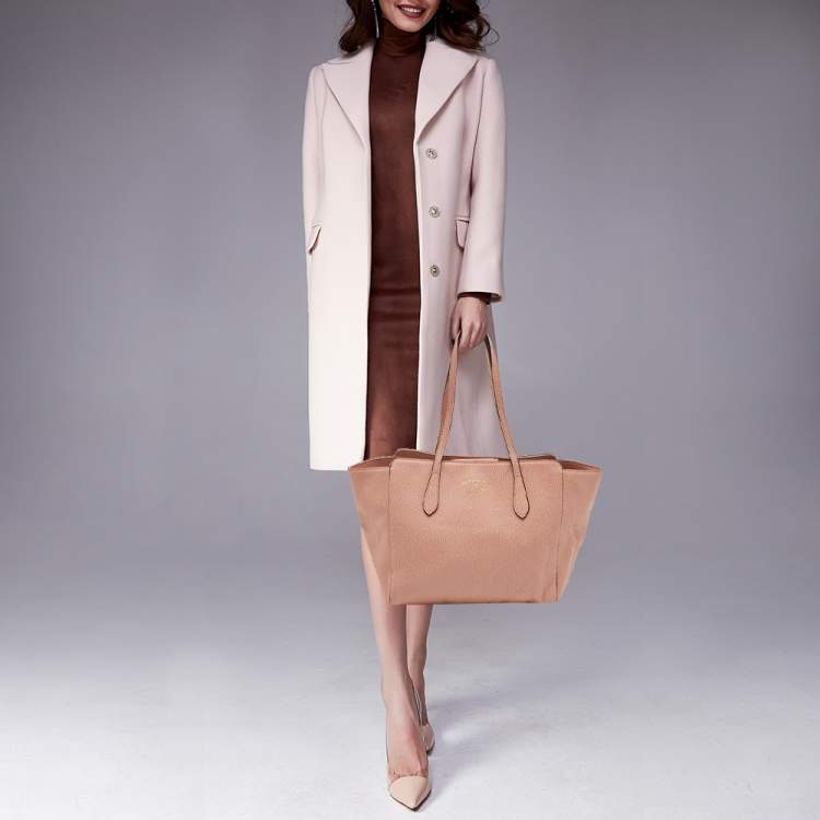 Pre Owned Gucci Swing Small Pink Leather Tote