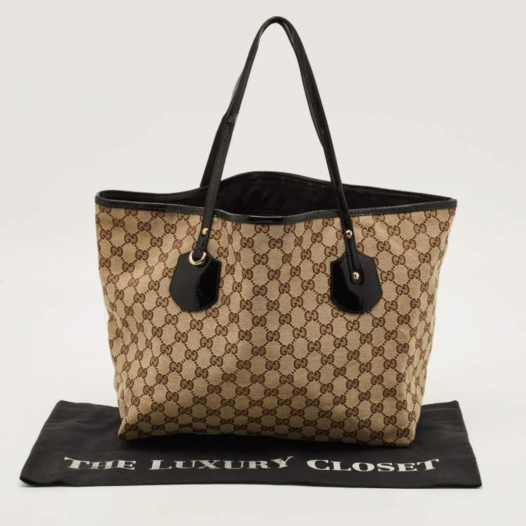 مملوكة مسبقًا Gucci Jolie Black/Beige GG Canvas and Patent Leather Tote