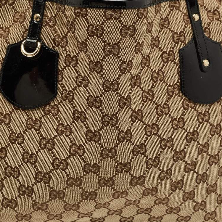 مملوكة مسبقًا Gucci Jolie Black/Beige GG Canvas and Patent Leather Tote