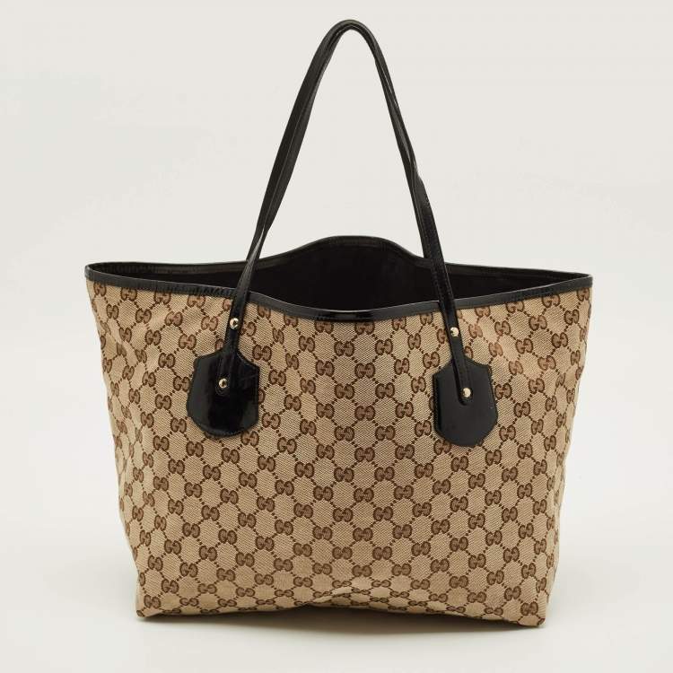 مملوكة مسبقًا Gucci Jolie Black/Beige GG Canvas and Patent Leather Tote
