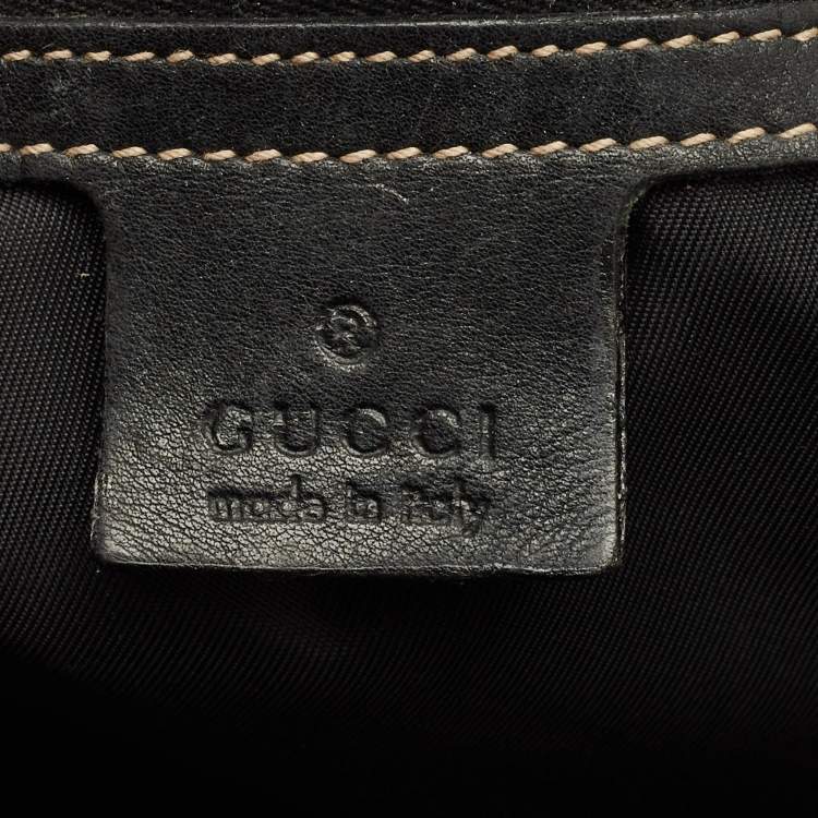 Pre Owned Gucci Dialux Britt Medium Black Coated Fabric and Patent Leather Tote