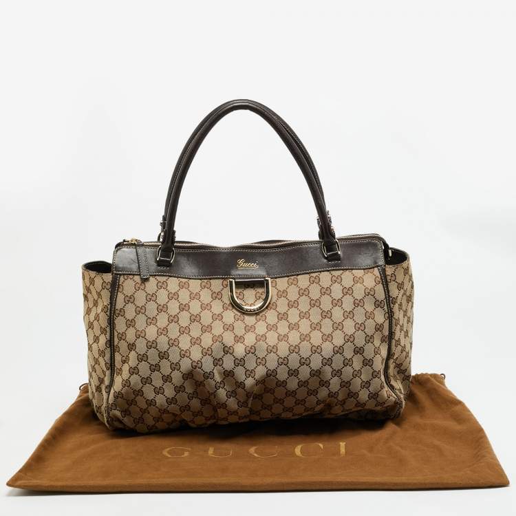 مملوكة مسبقًا Gucci Abbey Large Dark Brown/Beige GG Canvas Tote
