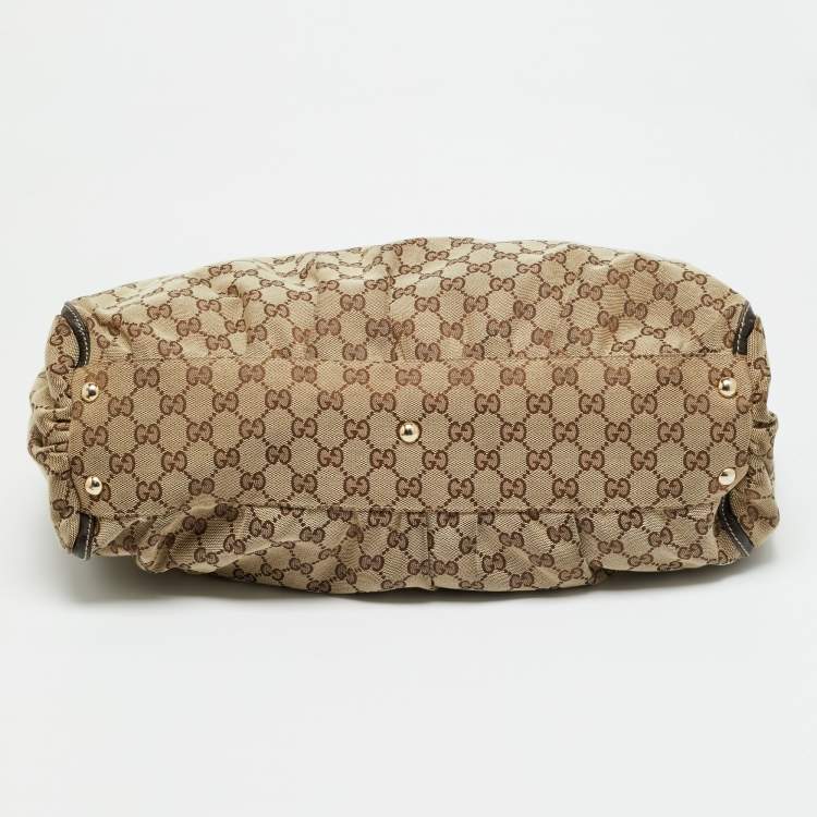 مملوكة مسبقًا Gucci Abbey Large Dark Brown/Beige GG Canvas Tote