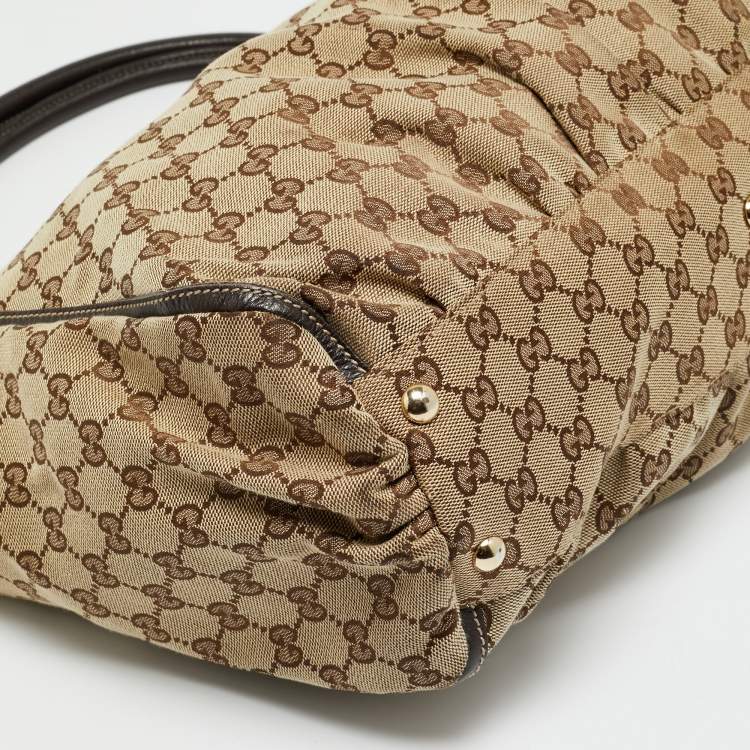 مملوكة مسبقًا Gucci Abbey Large Dark Brown/Beige GG Canvas Tote