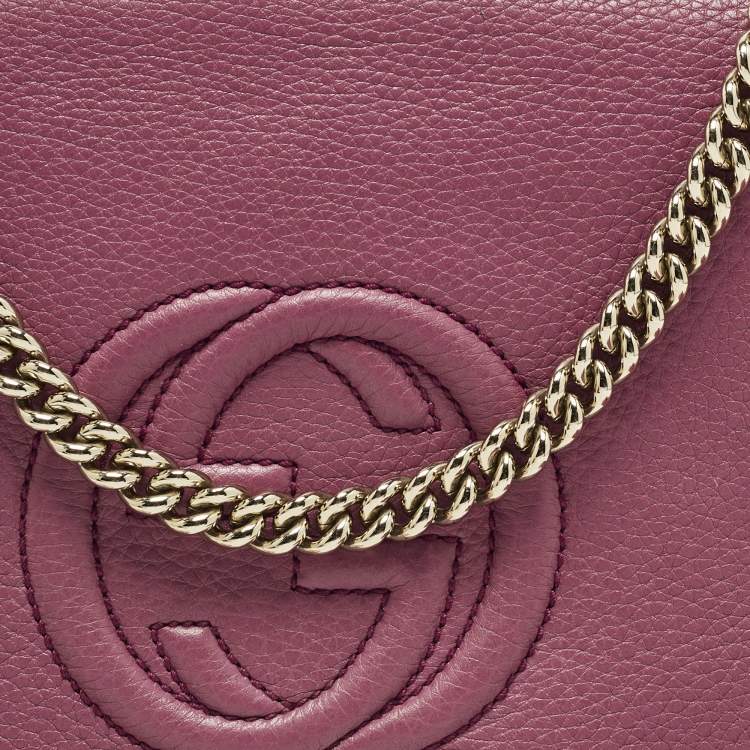 Pre Owned Gucci Soho Chain Flap Fuchsia Leather Shoulder Bag