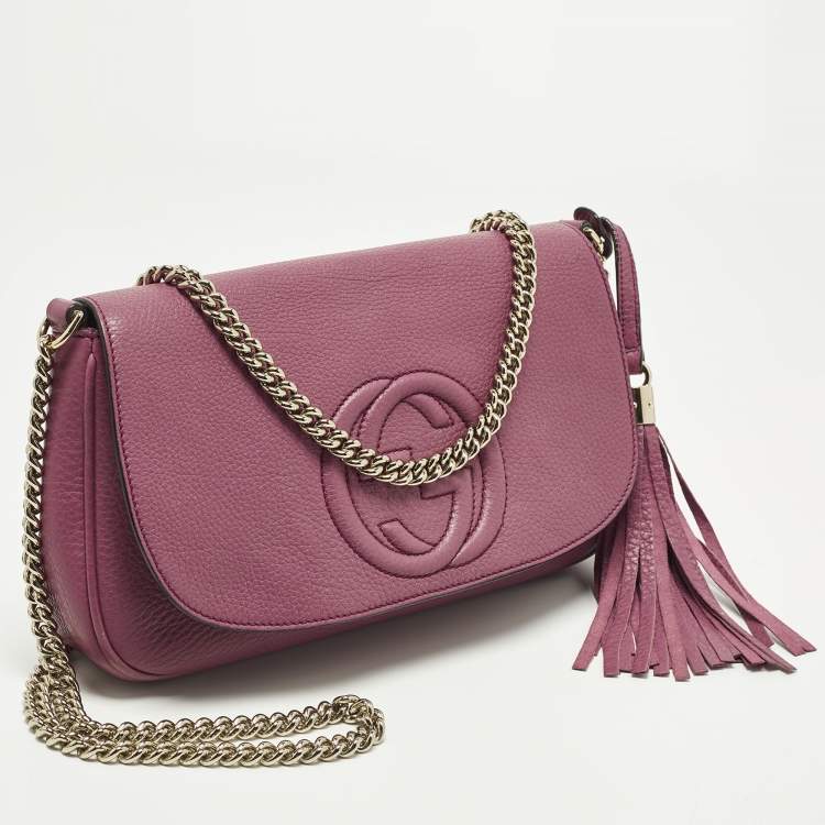 Pre Owned Gucci Soho Chain Flap Fuchsia Leather Shoulder Bag