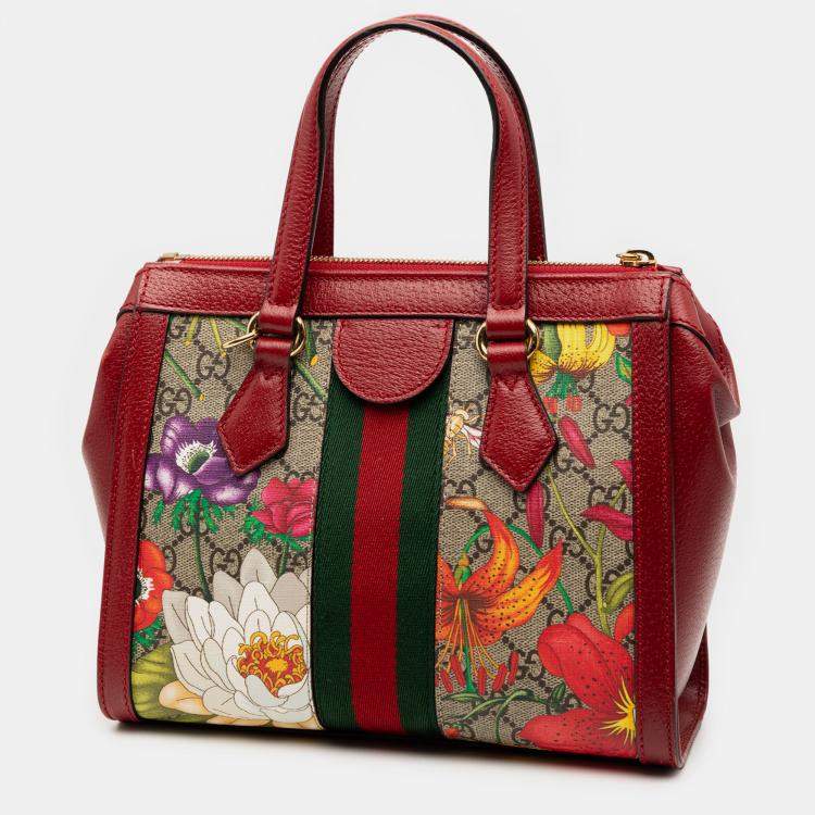 Pre Owned Gucci Brown GG Flora Ophidia Satchel
