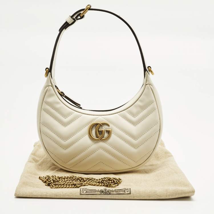 Pre Owned Gucci GG Marmont Small Off White Matelassé Leather Hobo