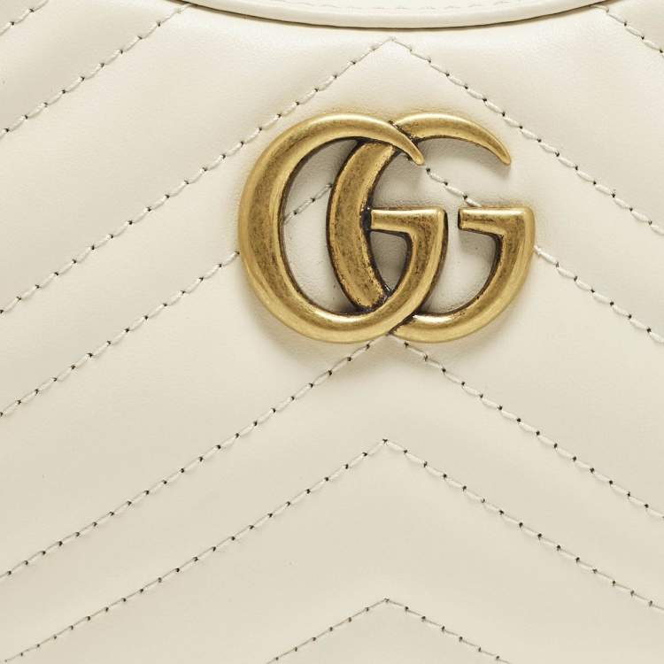Pre Owned Gucci GG Marmont Small Off White Matelassé Leather Hobo