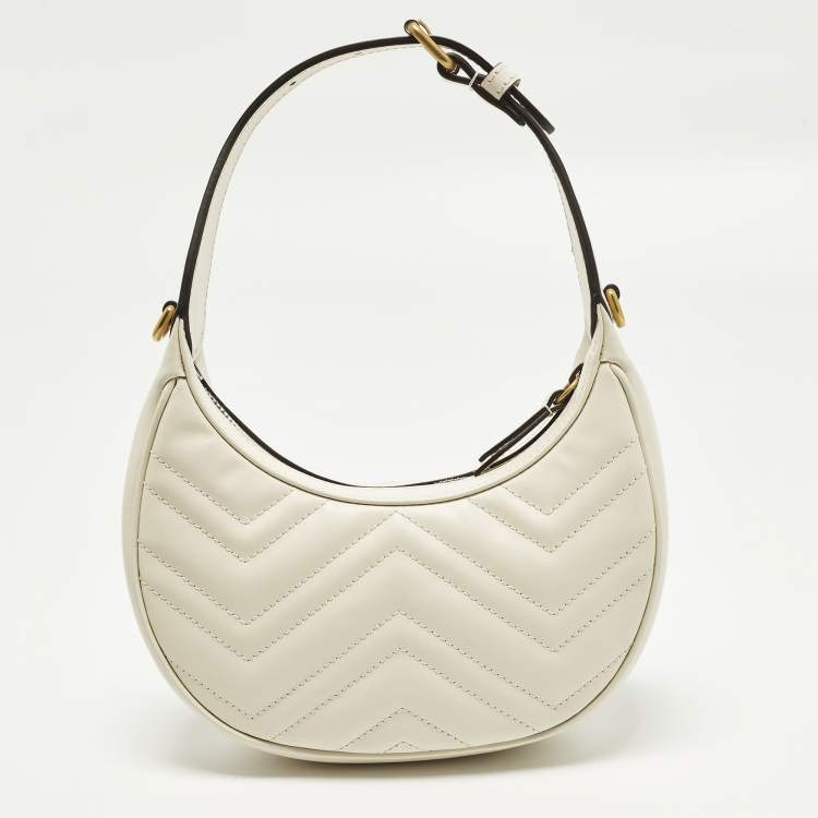 Pre Owned Gucci GG Marmont Small Off White Matelassé Leather Hobo