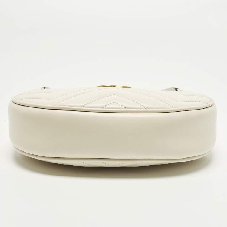Pre Owned Gucci GG Marmont Small Off White Matelassé Leather Hobo