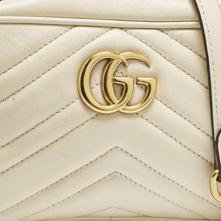 Pre Owned Gucci GG Marmont Mini Off White Matelassé Leather Camera Bag