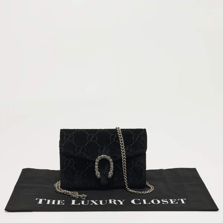 Pre Owned Gucci Dionysus Crystal Black GG Velvet Wallet On Chain