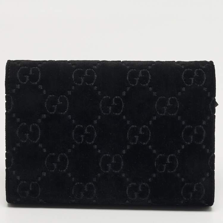 Pre Owned Gucci Dionysus Crystal Black GG Velvet Wallet On Chain