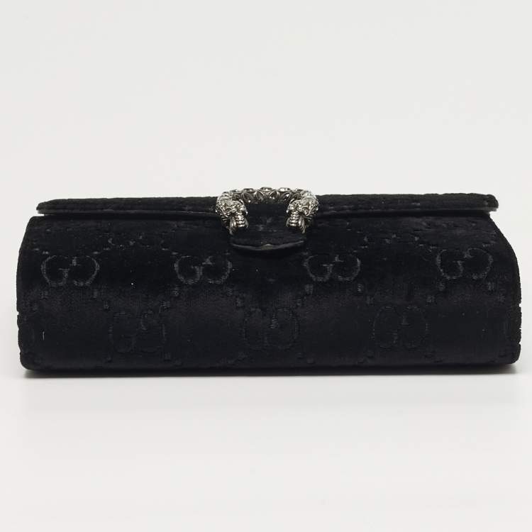Pre Owned Gucci Dionysus Crystal Black GG Velvet Wallet On Chain
